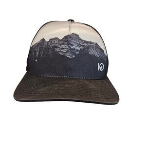 Tentree Snapback Trucker Hat Mountain Print Black/Gray Adjustable Mesh Back